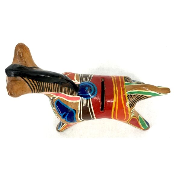 Mexican Folk Art Pottery Clay Horse Bank Terra Cotta Hand Painted Vintage 7" L - Picture 6 of 7